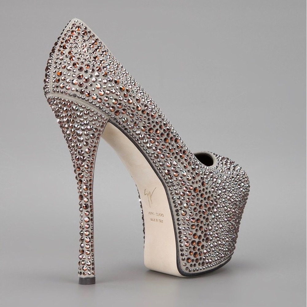 Giuseppe Zanotti Liza Peep Toe Swarovski Crystal Platform Pump Dark Gray - Picture 3 of 13